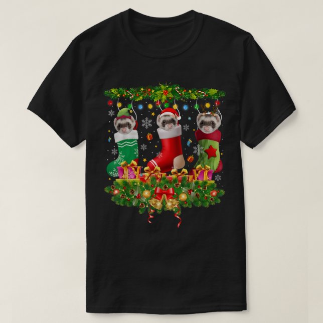 Ferret jul Socks Julafton Ljus Pajama Matching T Shirt (Design framsida)