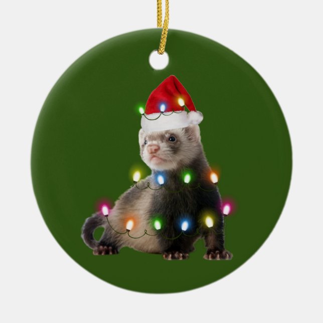 Ferret med Hat Ljus-jul Julgransprydnad Keramik (Framsidan)