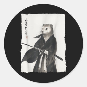 Ferret Samurai Janpanese Vintage Warrior Art Anime Runt Klistermärke