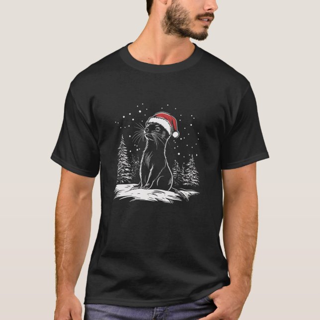 Ferret Santa Hat jul Pajama Funny Ferret Xma T Shirt (Framsida)