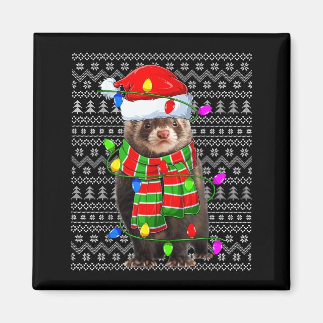 Ferret Ugly Xmas Lighting Santa Ferret Christmas  Magnet (Framsidan)