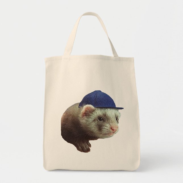 Ferret Wearing Hat Tote Bag Tygkasse (Framsidan)