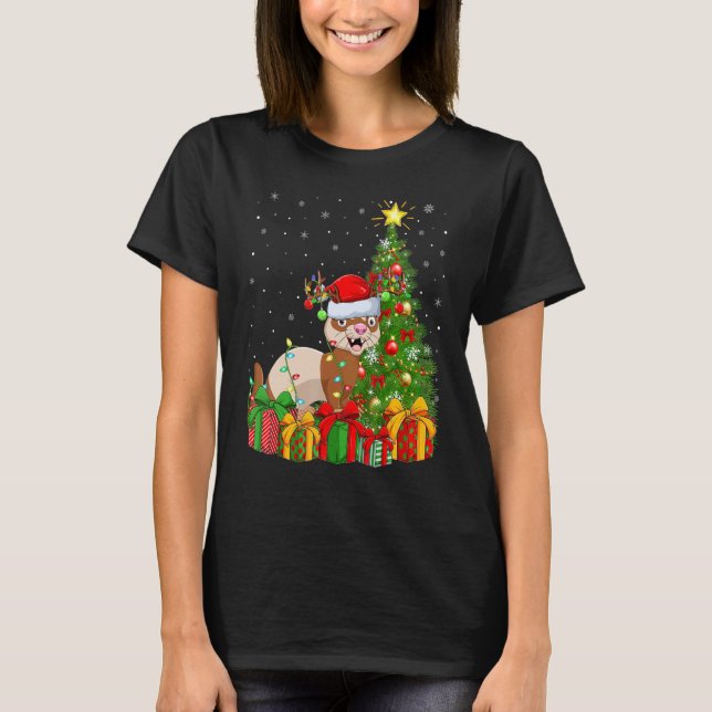 Ferret   Xmas Holiday Santa Ferret Christmas Tree T Shirt (Framsida)