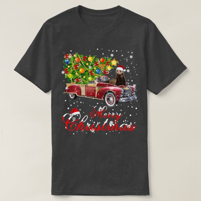 Ferrets Rides Red Lastbil jul Pajama T Shirt (Design framsida)
