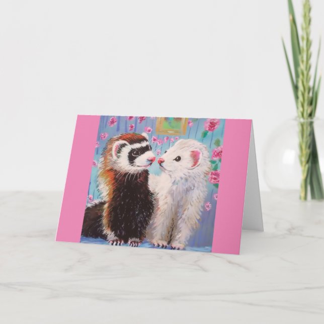 Ferrets Valentine Candy Blank Greeting Card Tack Kort (Framsida)
