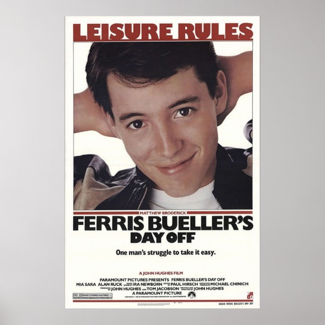 Ferris Buellers Day Off 1986 Leisure regler Poster (Framsidan)