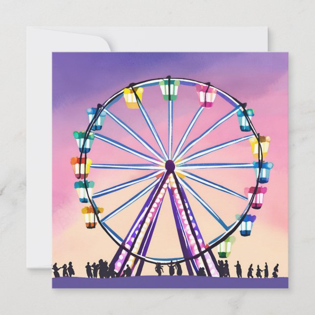 Ferris Wheel Sunset | Snygg vattenfärg Kort (Framsida)