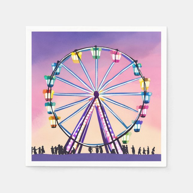 Ferris Wheel Sunset | Snygg vattenfärg Pappersservett (Framsidan)