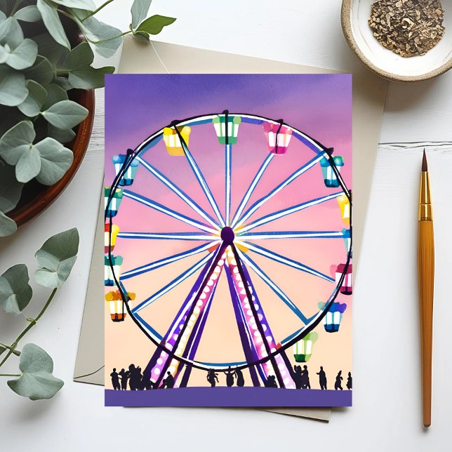 Ferris Wheel Sunset | Snygg vattenfärg Vykort (Skapare uppladdad)