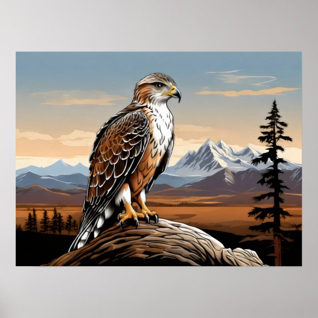 Ferruginous Hawk som genomsöktes på sten Poster (Framsidan)
