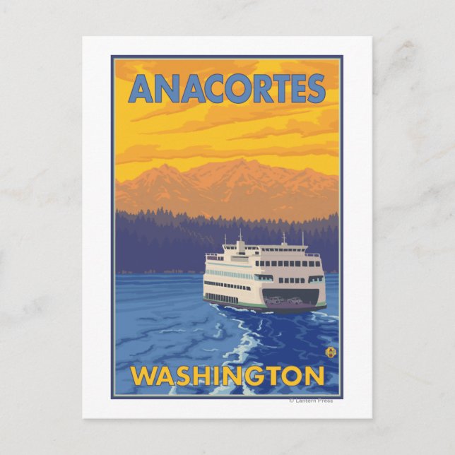 Ferry and Mountain - Anacortes, Washington Vykort (Framsida)