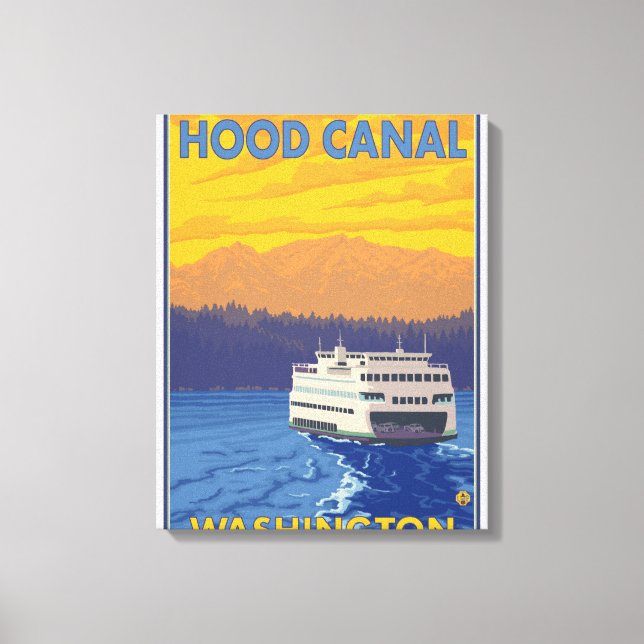 Ferry and Mountain - Huva Canal, Washington Canvastryck (Framsida)