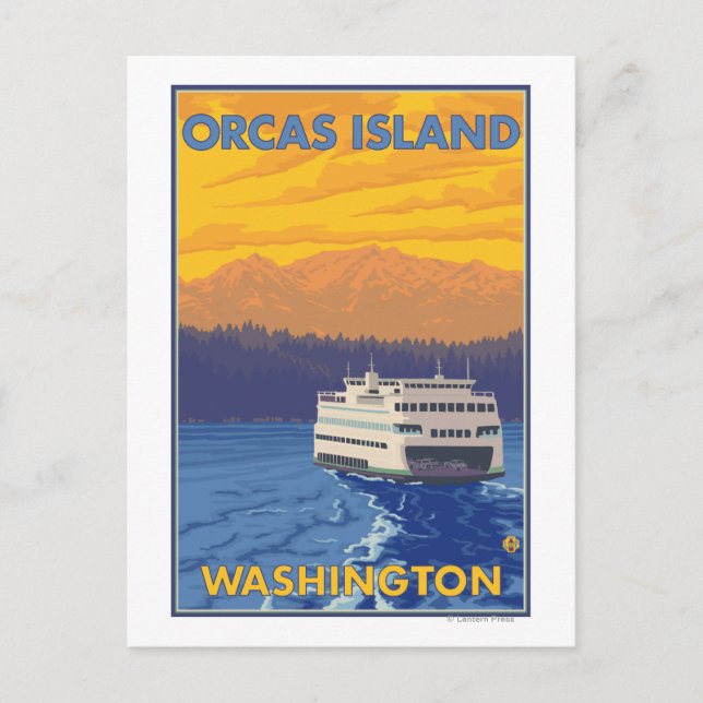 Ferry and Mountain - Orcas Island, Washington Vykort (Framsida)