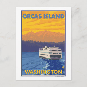 Ferry and Mountain - Orcas Island, Washington Vykort