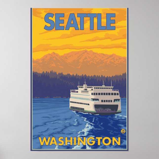 Ferry and Mountain - Seattle, Washington Poster (Framsidan)