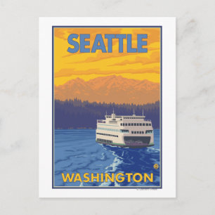 Ferry and Mountain - Seattle, Washington Vykort