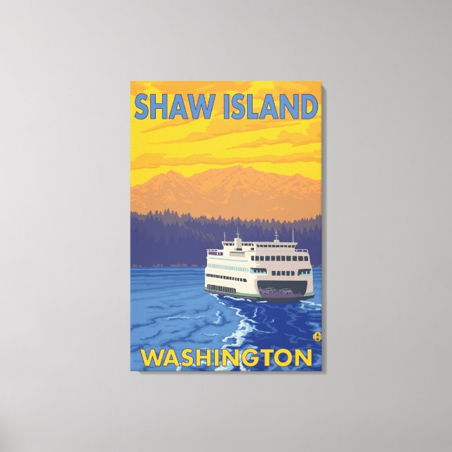 Ferry and Mountain - Shaw Island, Washington Canvastryck (Framsida)