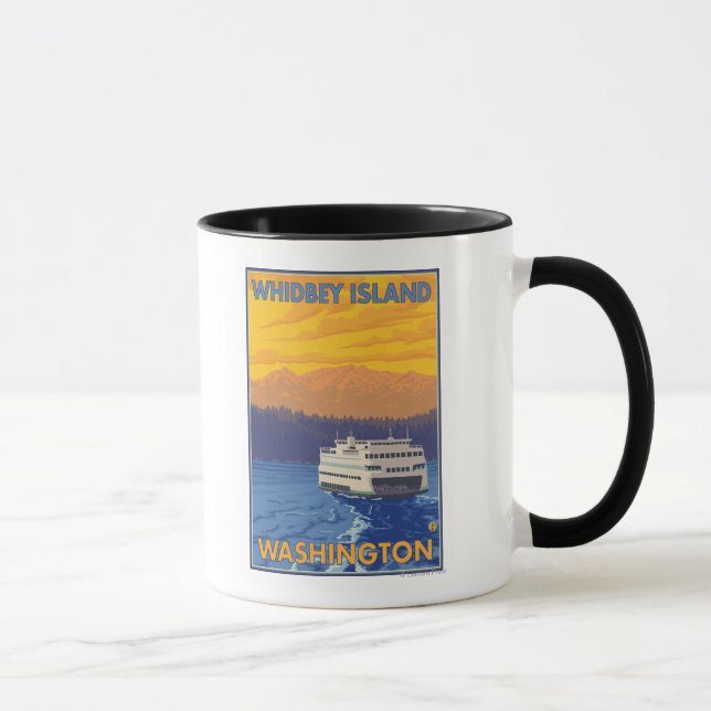 Ferry and Mountain - Whidbey Island, Washington Mugg (Höger)