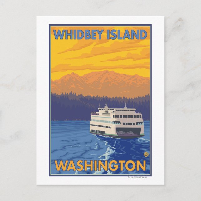 Ferry and Mountain - Whidbey Island, Washington Vykort (Framsida)