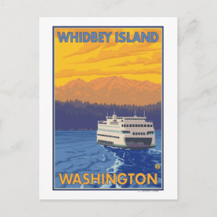 Ferry and Mountain - Whidbey Island, Washington Vykort