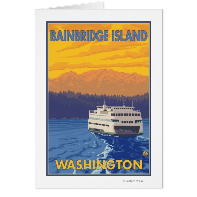 Ferry and Mountains - Bainbridge Island, WA Hälsningskort (Framsidan)
