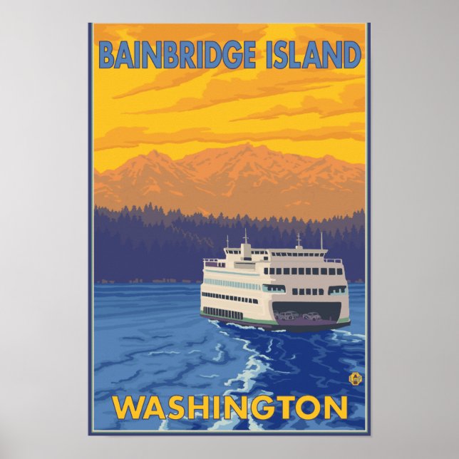 Ferry and Mountains - Bainbridge Island, WA Poster (Framsidan)