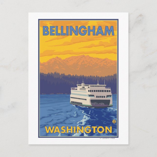 Ferry and Mountains - Bellingham, Washington Vykort (Framsida)