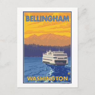 Ferry and Mountains - Bellingham, Washington Vykort