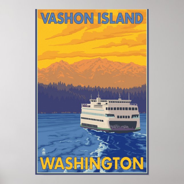 Ferry and Mountains - Vashon Island Poster (Framsidan)