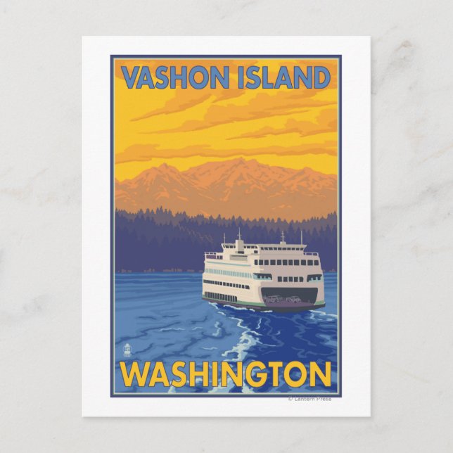 Ferry and Mountains - Vashon Island Vykort (Framsida)