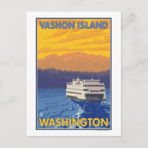 Ferry and Mountains - Vashon Island Vykort