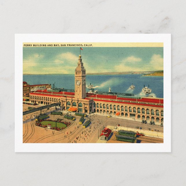 Ferry Byggnad & Bay, San Francisco Vintage Vykort (Framsida)