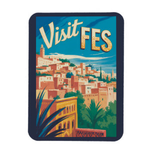 Fes Marocko Afrika Illustration Resa Konst Vintage Magnet