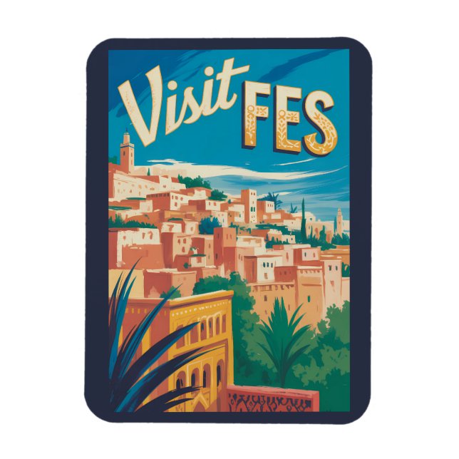 Fes Marocko Afrika Illustration Resa Konst Vintage Magnet (Vertikal)