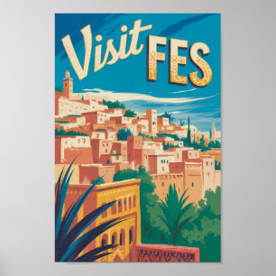 Fes Marocko Afrika Illustration Resa Konst Vintage Poster