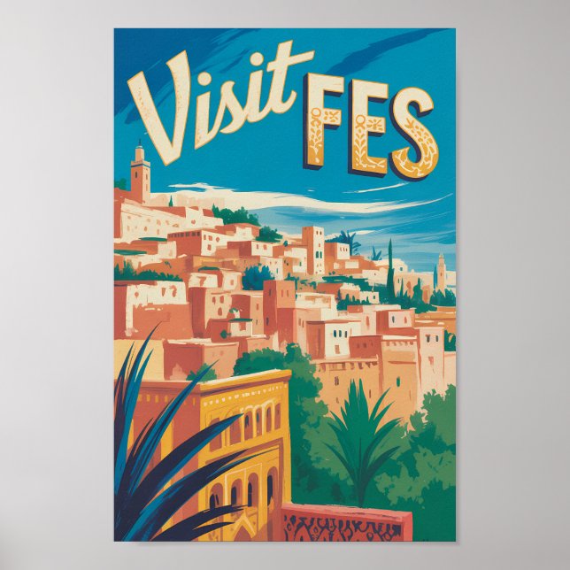 Fes Marocko Afrika Illustration Resa Konst Vintage Poster (Framsidan)