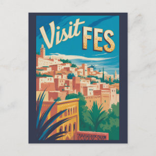 Fes Marocko Afrika Illustration Resa Konst Vintage Vykort