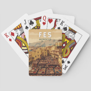 Fes Marocko Illustration Resa Konst Vintage Casinokort