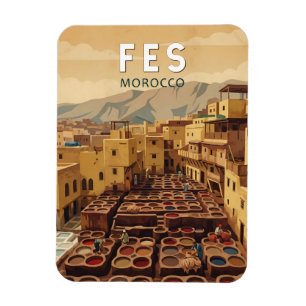 Fes Marocko Illustration Resa Konst Vintage Magnet