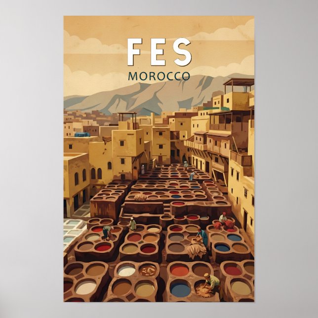Fes Marocko Illustration Resa Konst Vintage Poster (Framsidan)