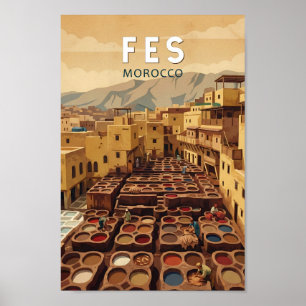 Fes Marocko Illustration Resa Konst Vintage Poster
