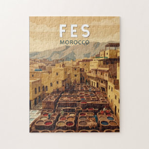 Fes Marocko Illustration Resa Konst Vintage Pussel