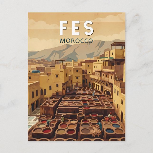 Fes Marocko Illustration Resa Konst Vintage Vykort (Framsida)