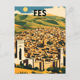 Fes Marocko Travel Poster Vykort