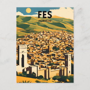 Fes Marocko Travel Poster Vykort