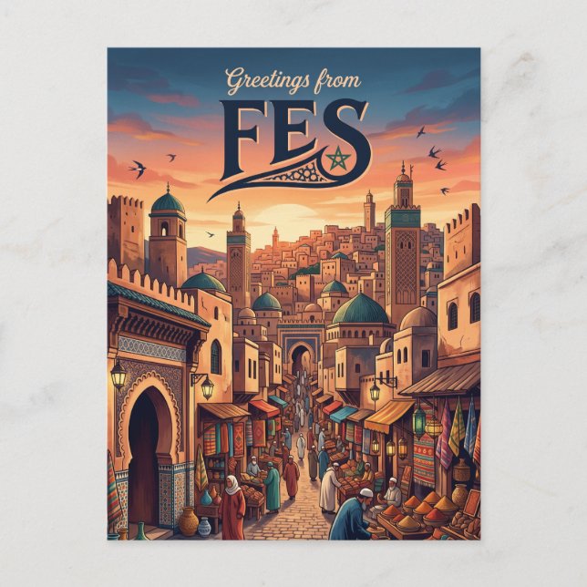 Fes Medina Marocko Vykort (Framsida)