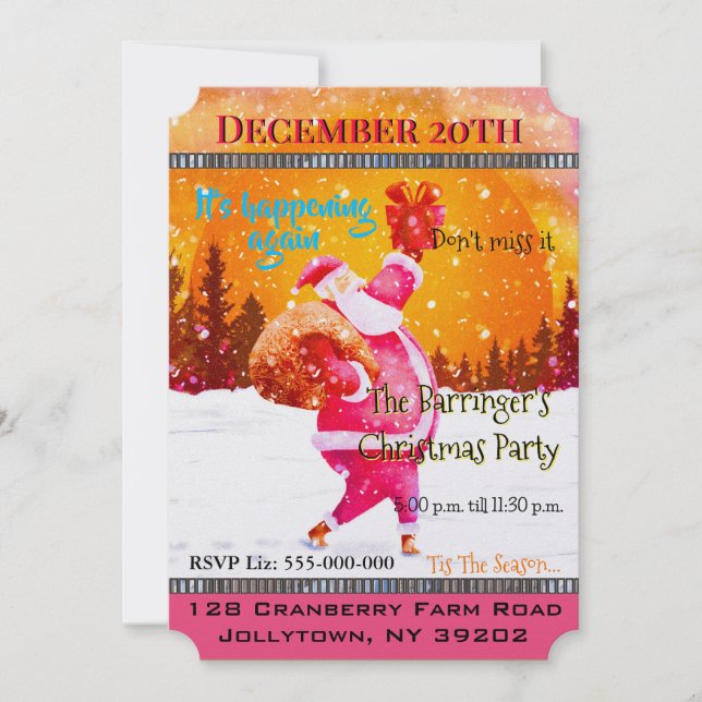 Fessionsfri Rosa Jultomten jul Party Inbjudningar (Framsida)