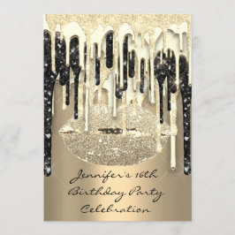 Fest 16:e Lippen Kyss Svart Silver Glitter Droppar Inbjudningar