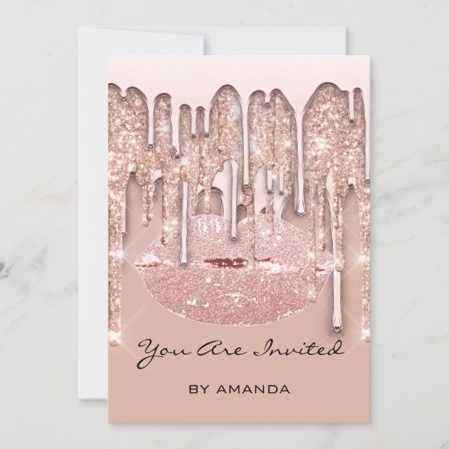 Fest 16:e Röda Kyssläpp Ros Glitter Dropar Glitter Inbjudningar (Framsida)