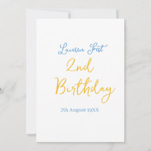 fest 2-årsdag namn datum gul blå boho barn  inbjudningar